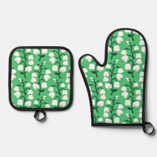 Lily of the Valley Flowers in Green Oven Mitt & Pot Holder Set