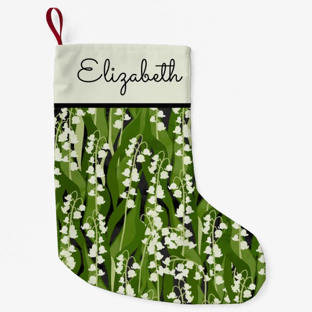 Lily of the Valley Greenery Custom Name Small Christmas Stocking (Front)