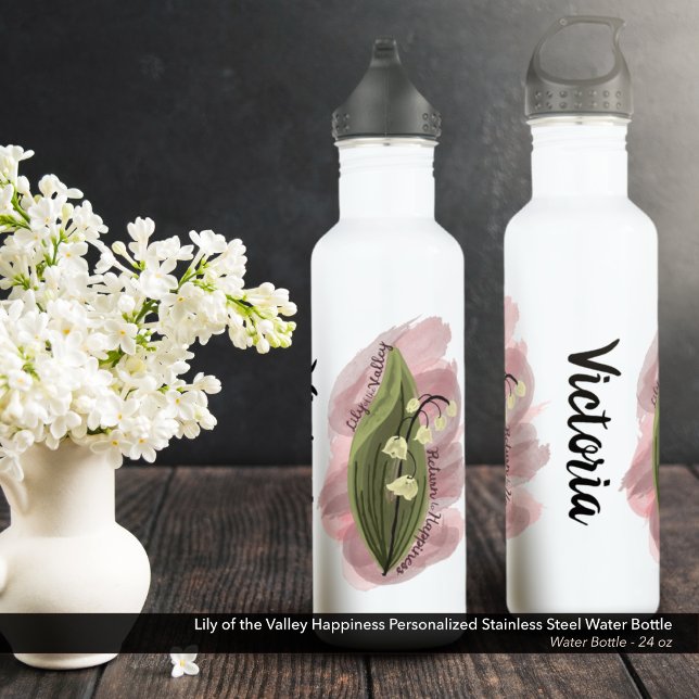 Lily of the Valley Happiness Personalised 710 Ml Water Bottle (Lily of the Valley Happiness Personalized Stainless Steel Water Bottle)