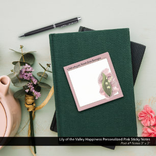 Lily of the Valley Happiness Personalised Pink Post-it Notes