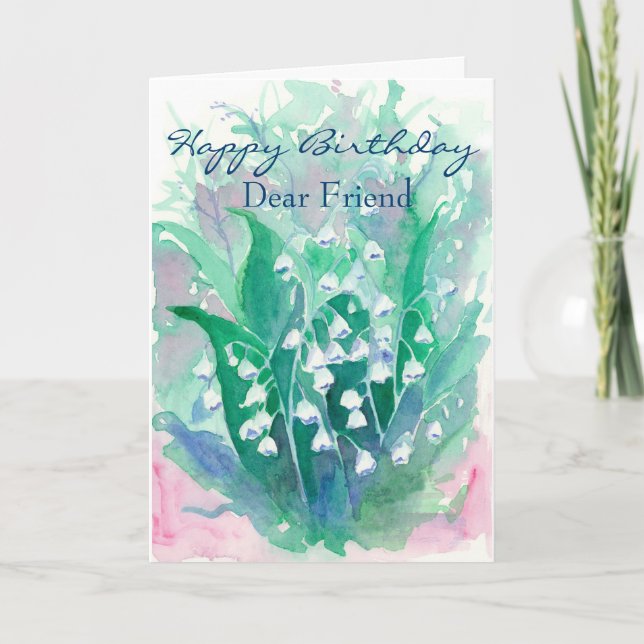 Lily of the Valley Happy Birthday Dear Friend Card (Front)