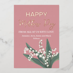 Lily of the Valley Happy Mothers Day Gold Foil Holiday Card