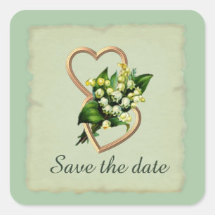 Lily of the Valley Hearts Save the Date Square Sticker