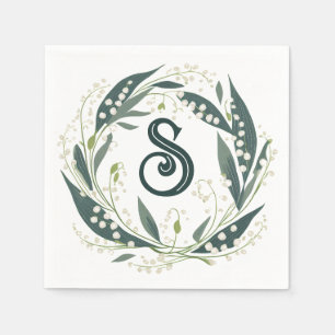 Lily of the Valley Initial Floral Wreath Napkin