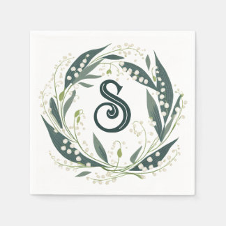 Lily of the Valley Initial Floral Wreath Napkin