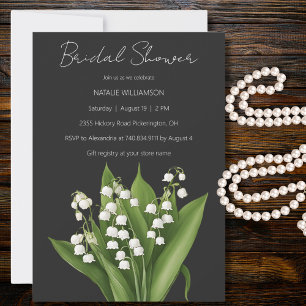 Lily of the Valley on Black Bridal Shower Invitation