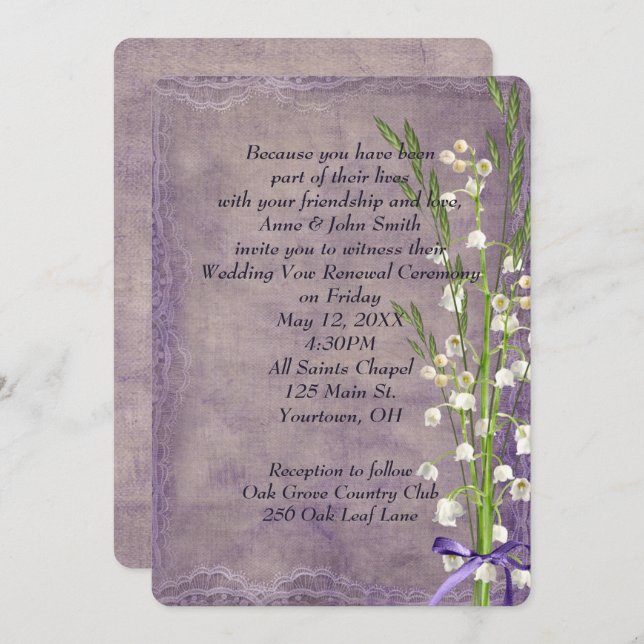 Lily of the Valley On Purple Invitation (Front/Back)
