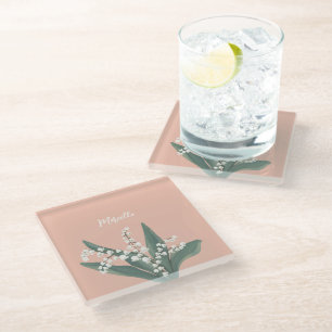 Lily Of The Valley Personalised Glass Coaster