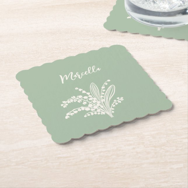 Lily Of The Valley Personalised  Paper Coaster (Angled)