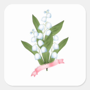 Lily of the valley, retro square sticker