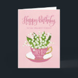 Lily of the Valley Teacup 101st Birthday Friend Card<br><div class="desc">A quaint little pink tea cup filled with a beautiful bunch of lily of the valley flowers along with the hand lettered words Happy Birthday on the top of card and the hand lettered words 101 today with love hearts on the tea cup. A sweet birthday card for your friend...</div>