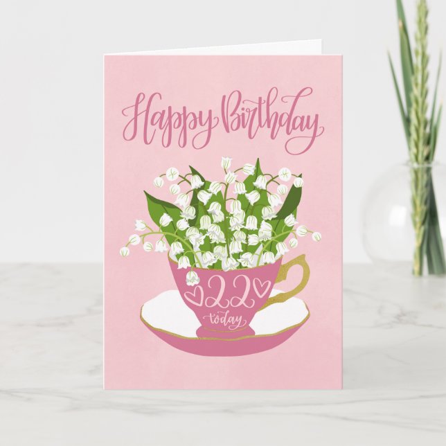 Lily of the Valley Teacup 22nd Birthday Card (Front)