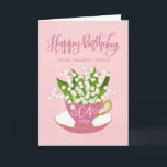 Lily of the Valley Teacup 64th Birthday Friend Card<br><div class="desc">A quaint little pink tea cup filled with a beautiful bunch of lily of the valley flowers along with the hand lettered words Happy Birthday on the top of card and the hand lettered words 64 today with love hearts on the tea cup. A sweet birthday card for your friend...</div>