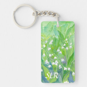 Lily of the Valley Watercolor Painting Monogram Key Ring