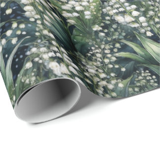 Lily of the Valley Watercolour Green Wrapping Paper
