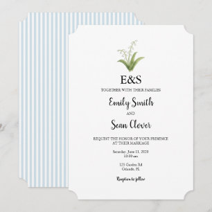 Lily of the Valley Wedding Monogram Blue Stripe Invitation