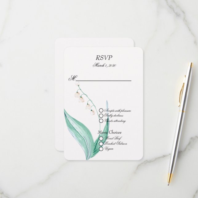 Lily of the Valley Wedding RSVP Card (Front/Back In Situ)