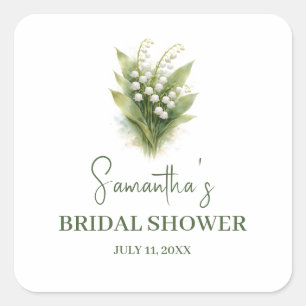 Lily of the Valley White Floral Bridal Shower Square Sticker