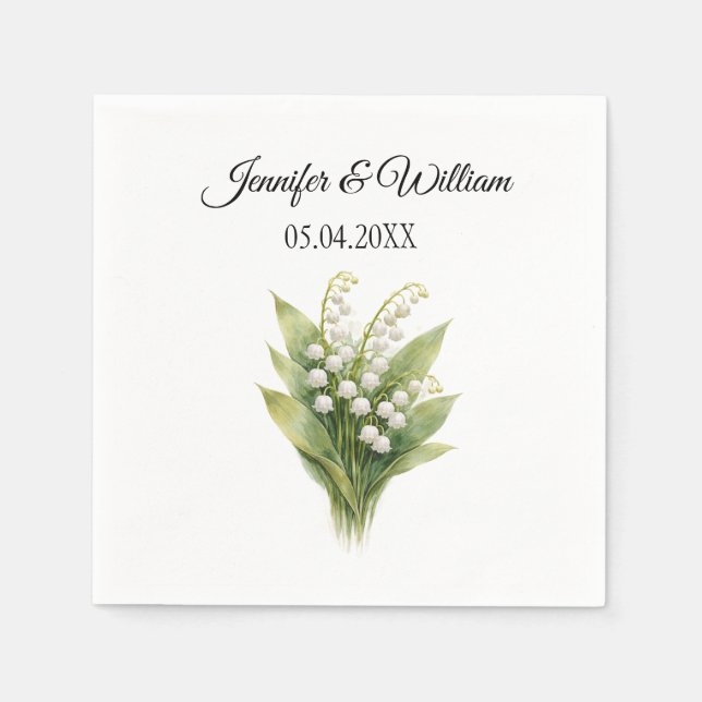Lily Of The Valley White Floral Wedding Napkin (Front)