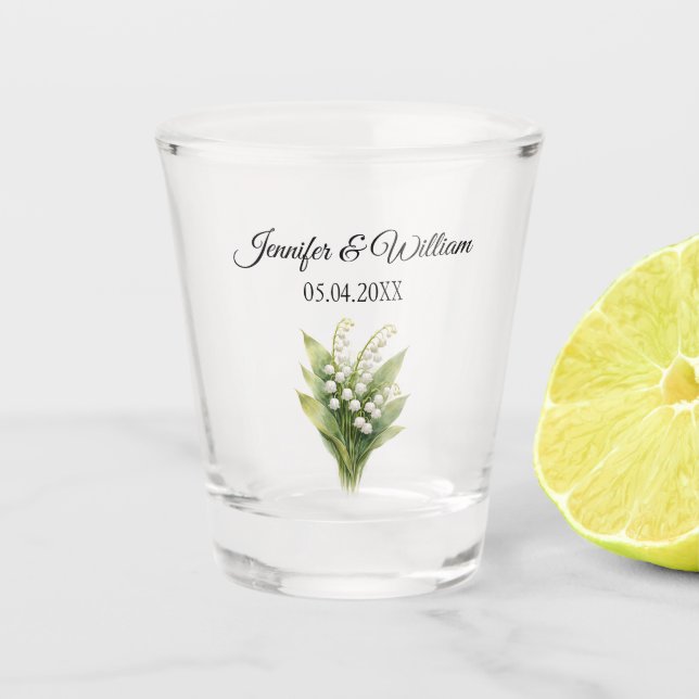 Lily Of The Valley White Floral Wedding Shot Glass (Front)