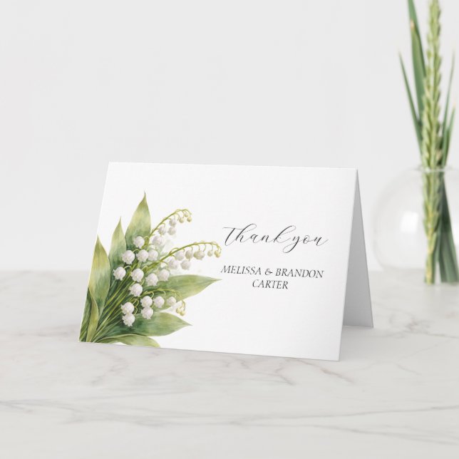 Lily of The Valley White Floral Wedding Thank you  Card (Front)