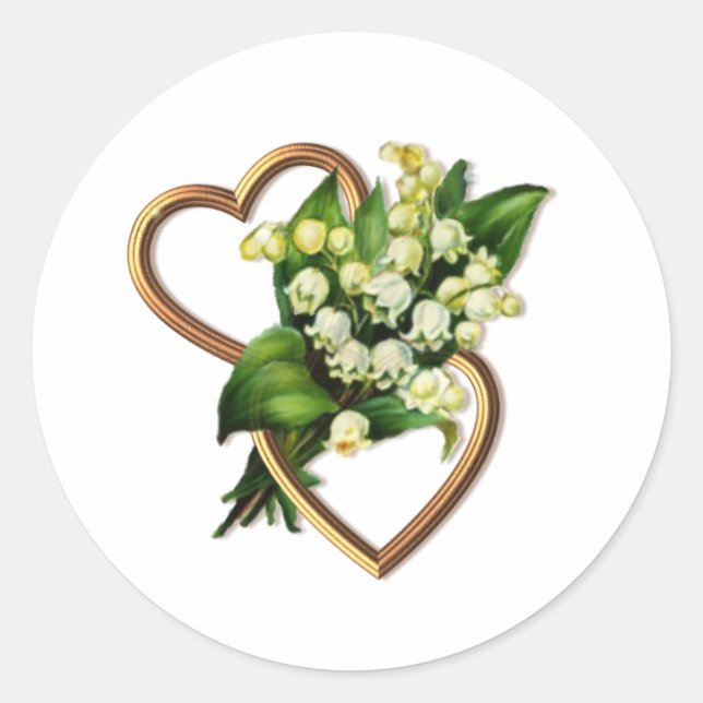 Lily of the Valley with Two Hearts Romantic Classic Round Sticker (Front)
