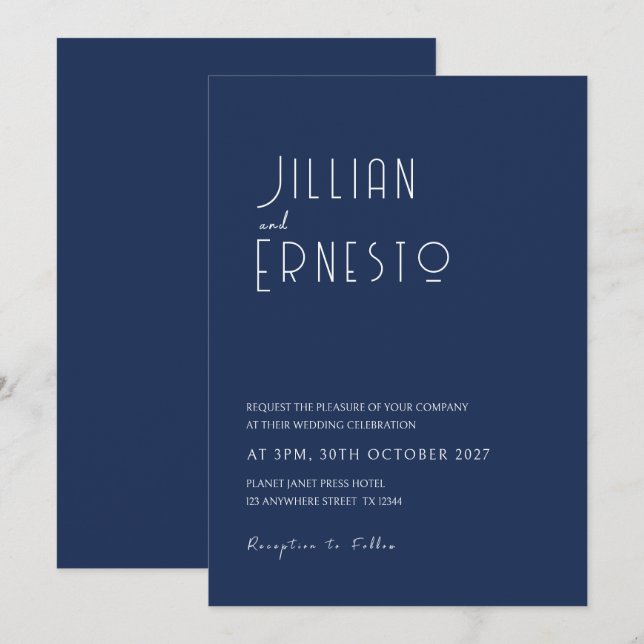Lily of Valley || Dark Blue Solid Custom Invitation (Front/Back)