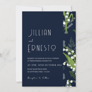 Lily of Valley    Deep Blue Solid with Edge  Invitation