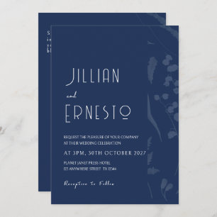 Lily of Valley    Deep Blue Solid with Faded Edge Invitation