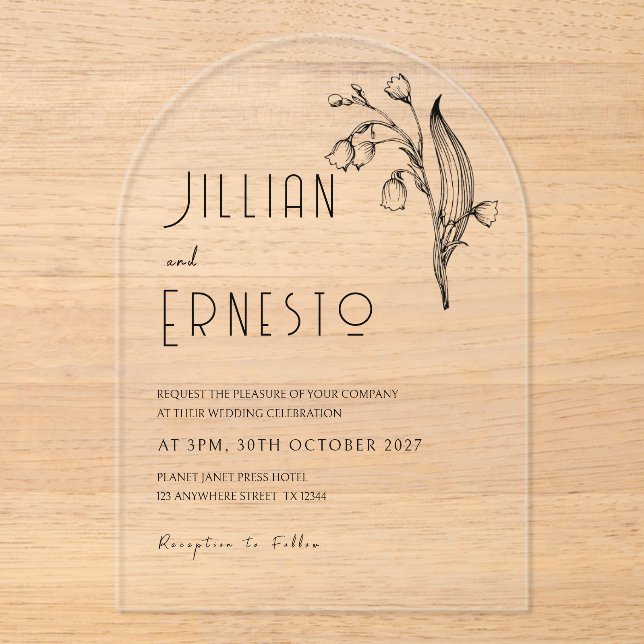 Lily of Valley || No Colour Removeable Illus Custo Acrylic Invitations (Front)