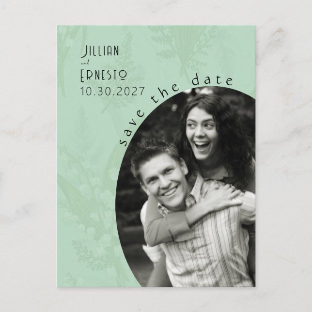 Lily of Valley || Sage Green Save the Date Postcard (Front)