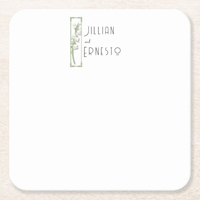 Lily of Valley || White Custom Square Paper Coaster (Front)
