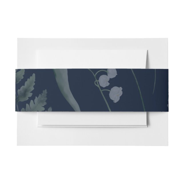 Lily of Valley with Ferns || Dark Blue Invitation Belly Band (Front Example)