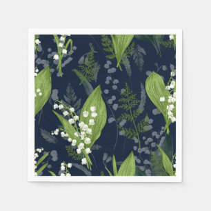 Lily of Valley with Ferns Dark Blue Napkins