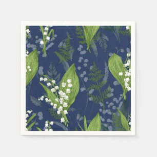 Lily of Valley with Ferns    Dark Blue Napkins