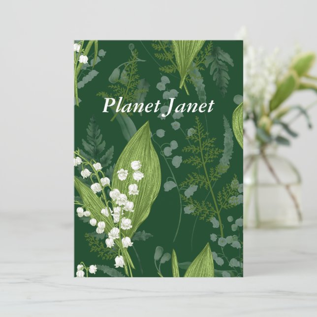 Lily of Valley with Ferns || Dark Green Custom Card (Standing Front)