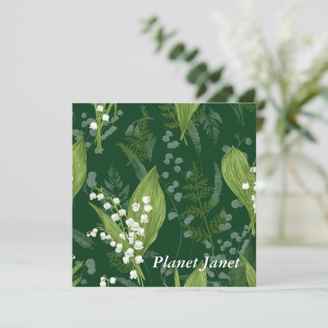 Lily of Valley with Ferns || Dark Green Custom Card (Standing Front)