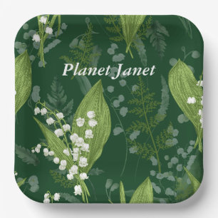 Lily of Valley with Ferns Dark Green Custom Paper Plate