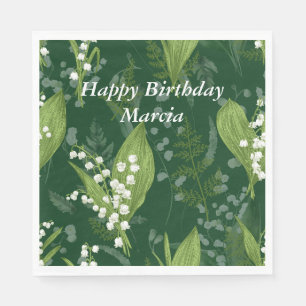 Lily of Valley with Ferns    Dark Green Napkin