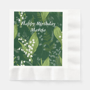 Lily of Valley with Ferns    Dark Green Napkin