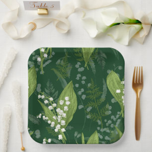 Lily of Valley with Ferns    Dark Green Non Custom Paper Plate