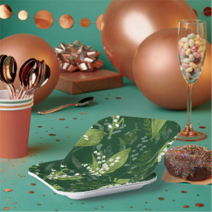 Lily of Valley with Ferns Dark Green Paper Plate
