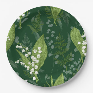 Lily of Valley with Ferns Dark Green Paper Plate