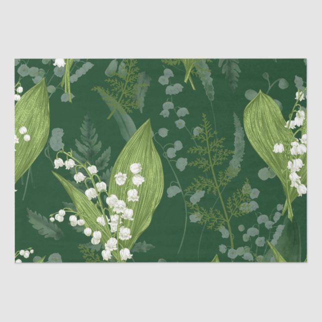 Lily of Valley with Ferns || Dark Green Tissue Paper (Front)