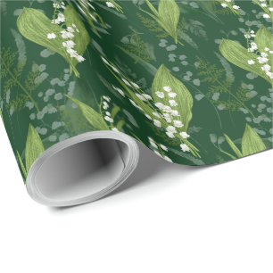 Lily of Valley with Ferns Dark Green Wrapping Paper