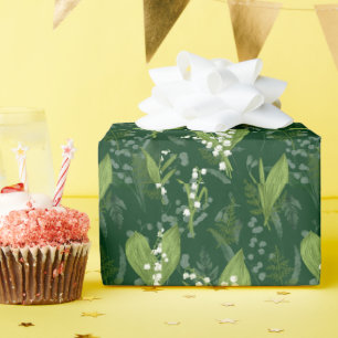 Lily of Valley with Ferns Dark Green Wrapping Paper