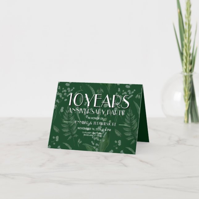 Lily of Valley with Ferns || Dk Green Anniversary Invitation (Front)