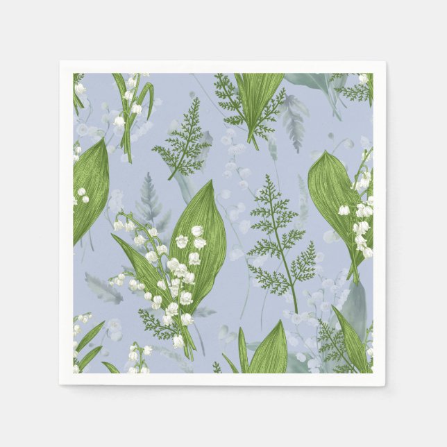 Lily of Valley with Ferns || Light Blue Napkin (Front)