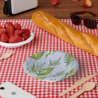 Lily of Valley with Ferns || Light Blue Paper Plate