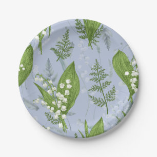 Lily of Valley with Ferns Light Blue Paper Plate